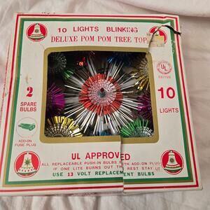 Vtg Commodore MFG Deluxe Pom Pom Tree Topper 10 Light Works Tinsel